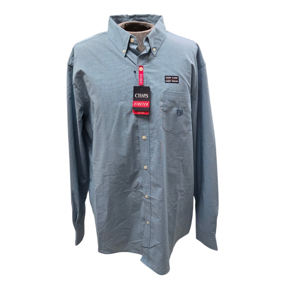 Chaps Stretch Easy Care Mens 2XL Shirt Button Down Blue Houndstooth NWT MSRP $60